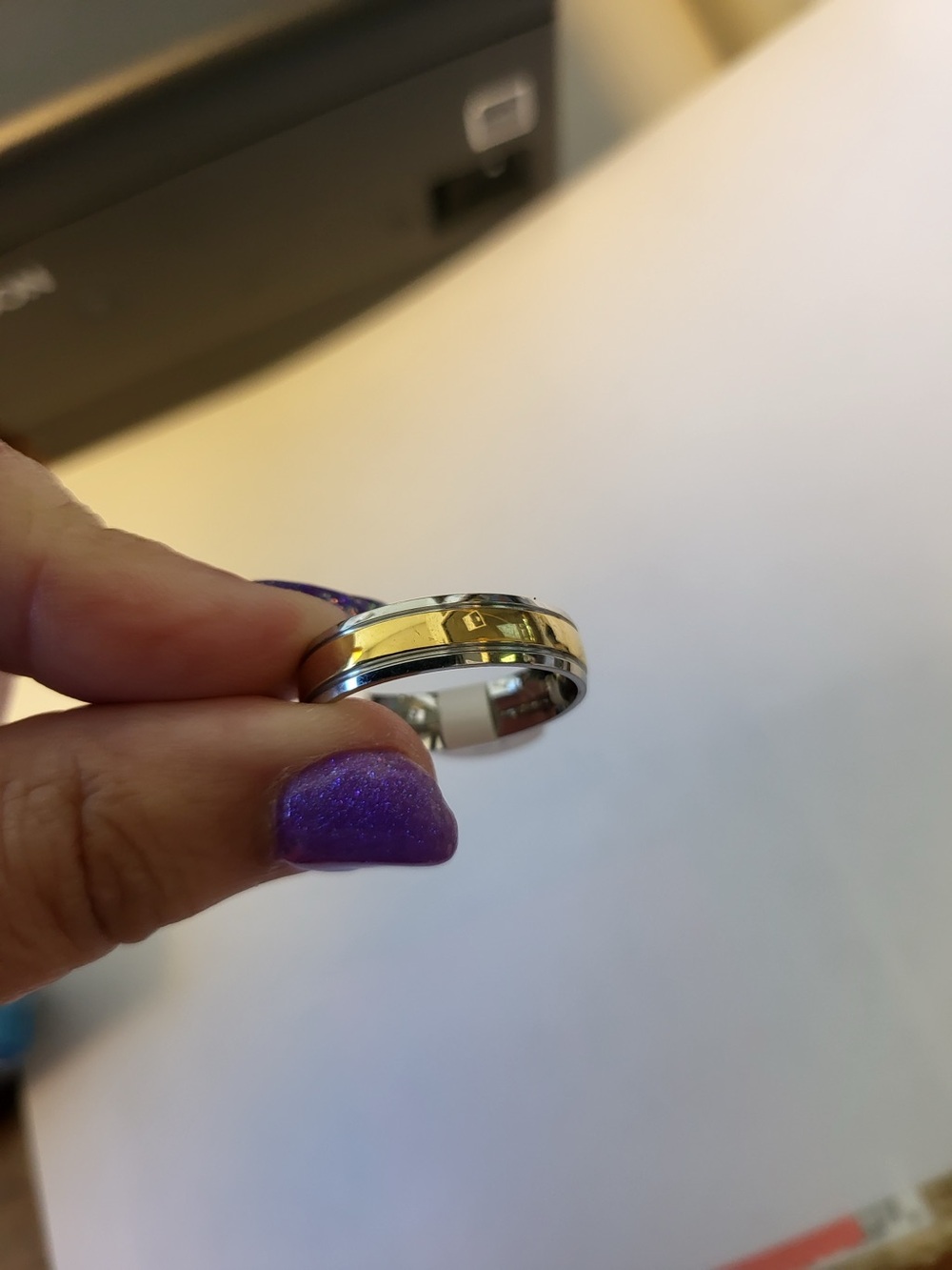 Titanium Gold and Silver Colored Men's Band Ring